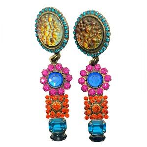 Sorrelli colorful multi colored rhinestone dangle earrings gold tone vintage